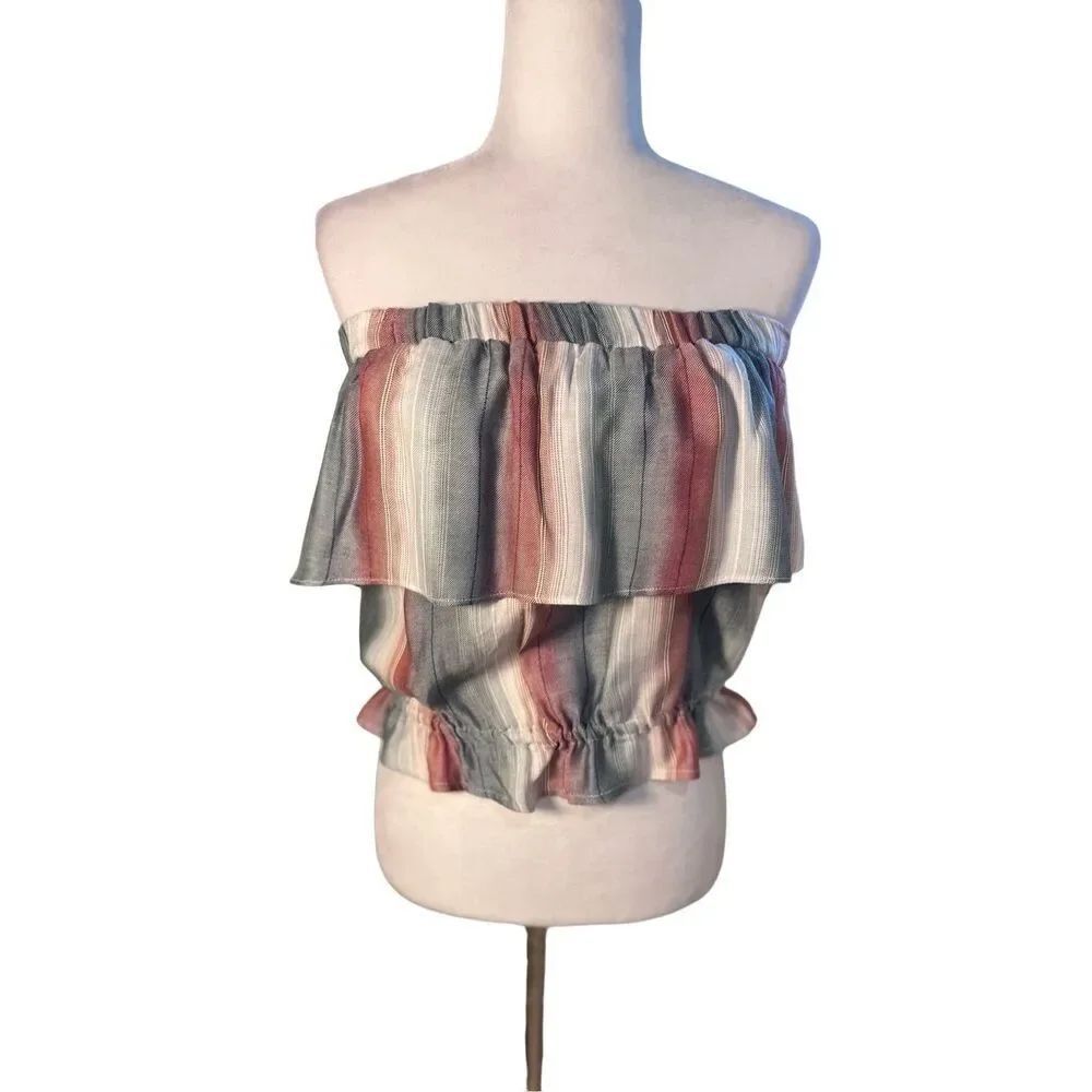 NWT American Eagle striped, tiered ruffle strapless cropped top - S